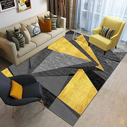 HXJHWB hochflor Shaggy Teppich Design - Gelb grau schwarz unregelmäßiger geometrischer Teppich Innen bequemer schmutzabweisender Teppich-140CMx200CM
