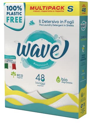 Wave Washing Classic - Il Detersivo in Fogli - 100% PLASTIC FREE - Multipack S - 48 Lavaggi - Made in Italy - Ecologico - Biodegradabile - Compostabile
