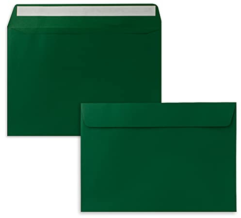 50x Briefumschläge DIN C5 Dunkelgrün (Grün) - 16,2 x 22,9 cm - Haftklebung - Edle Kuverts für große Einladungen und Karten zum Geburtstag oder Hochzeit