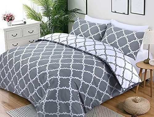 Great Knot Luxury Reversible Geo Duvet Cover Set Soft 100% Cotton Bedding Sets With Pillowcases Double King Super Sizes (King Bedding Set)