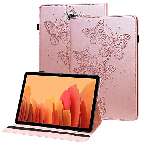 GLANDOTU Coque pour Samsung Galaxy Tab A6 10.1 2016 (SM-T580/T585) avec Porte-Stylo,Housse en Cuir PU Papillon en Relief Etui de Protection Tablette pour Samsung Tab A 10.1 2016 -Rose