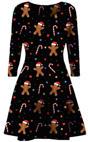 STAR FASHION Womens Christmas Party Dress Snowman Swing Dress Novelty Printed Skater Xmas Dress Secret Santa Gift US Size 4-22
