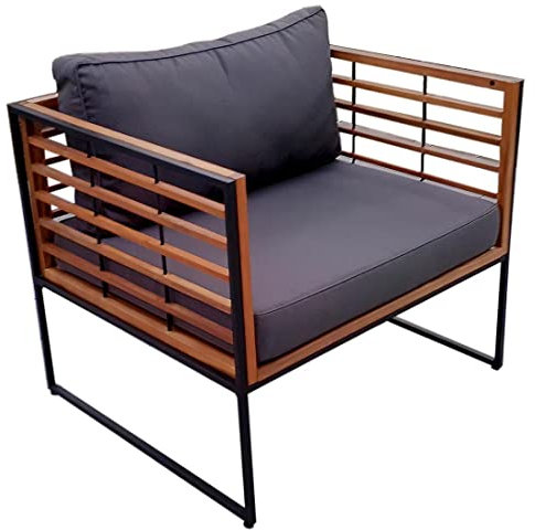 OUTLIV. Loungesessel Maui aus Stahl/Akazie/Polster, wetterfest und zerlegt, inkl. abziehbare Kissen, Belastbarkeit 120 kg, 76x67 cm, Schwarz/Anthrazit