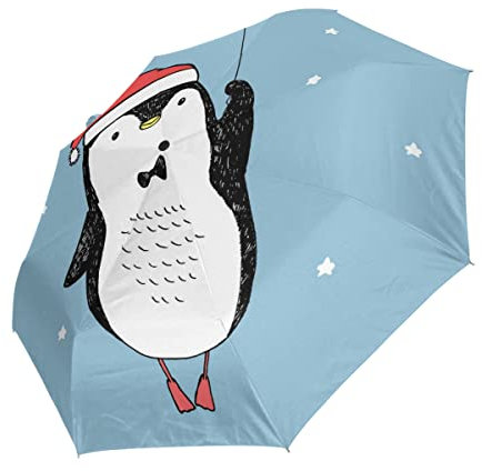 Pinguin-Sternballon-Cartoon Regenschirm Auf-Zu Automatik UV-Schutz Taschenschirm Winddichter Umbrella Klein Leicht Schirm Kompakt Schirme für Jungen Mädchen Reise Strand Frauen
