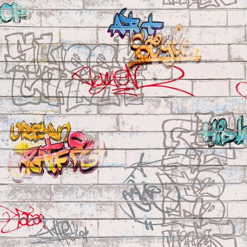 Profhome Kindertapete 935611-GU Papiertapete weiß orange rot blau 0,53 m x 10,05 m / 5,33 m2