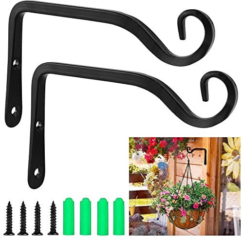 THATSRAD 2 Stück Pflanzenhalterung Wand Blumenampelhalter 15cm Blumenampel Haken Schwarz Balkon Wandhaken Hängend Wandhalterung Blumenampel Halterung Metallhaken für Blumenkorb Vogelhäuschen Laterne