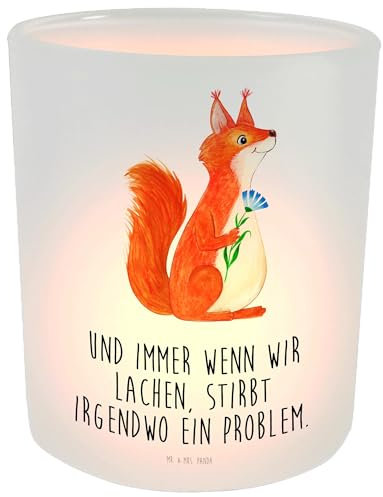 Mr. & Mrs. Panda Teelicht Eichhörnchen Blume - Geschenk, glücklich Spruch, Eichhorn, Spruch Deko, Windlicht Kerze, Teelichtgläser, lustige Sprüche,