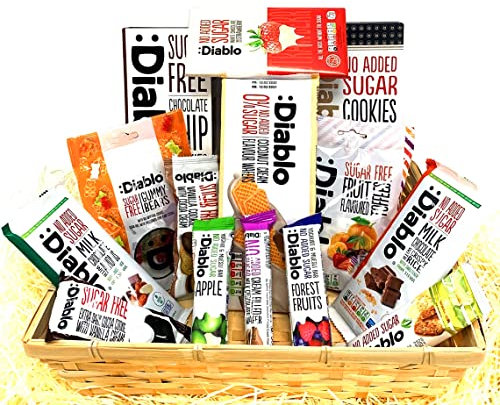 1n Diabetic SugarFree Gift Set Hamper Box Basket Sweets Gummy Cookies Bar Bars Present Snack Sweet Basket Suitable for All Occasions Fathers Mothers Day Birthday Christmas Hamper