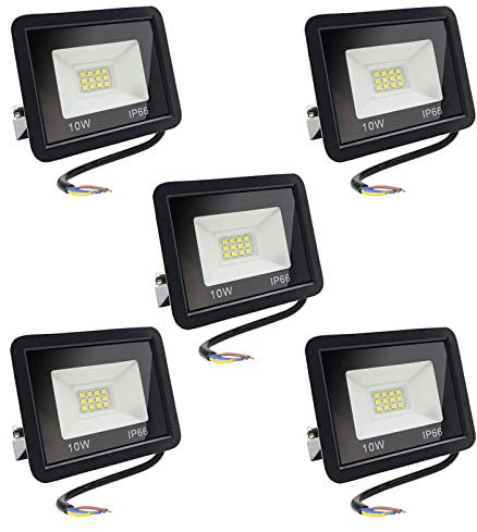 LED Strahler Außen 10W Aussenstrahler Flutlicht IP66 Wasserdicht Außenstrahler LED Fluter für Garage, Garten, Sportplatz, Terrasse, Hof, 850LM Superhell Scheinwerfer 5er 10 watt, Kaltweiß 6500K