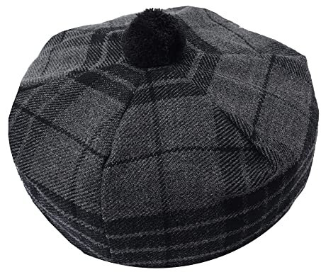 Scottish Traditional Tam o' Shatner Acryl Wolle Tammy Hut Pom Pom One Size Various Tartans Barett Balmoral Flat Kilt Bonnet Jimmy Hats Flat Cap, Grey Watch Night Tartan, L/XL