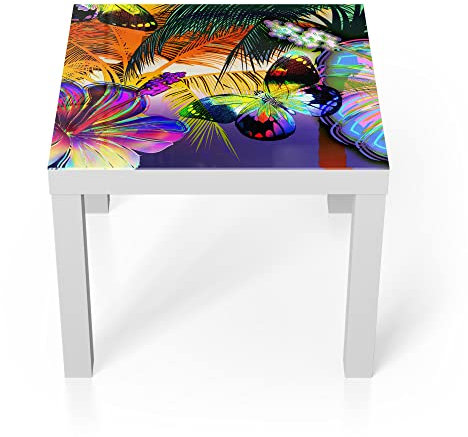 DEQORI Glastisch | weiß klein 55x55 cm | Motiv Tropisches Farbenspiel | ausgefallener Beistelltisch aus Glas | Hochglanz Couchtisch fürs Wohnzimmer | moderner Couch Tisch mit Design