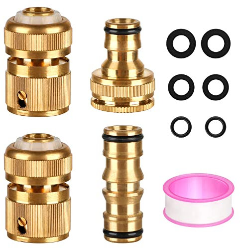 CoKeeSun 4 Stück Messing Schlauchverbinder Set, 1/2 Zoll Wasserhahn Adapter Set mit Schlauchanschluss, 1/2 Zoll Doppelstecker, 1/2 und 3/4 Zoll Wasserhahn Adapter für Küche Gartenschlauch Wasserhahn