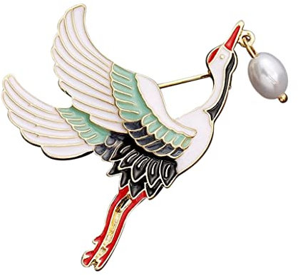 Brosche Schmuck Vogel Storch oder Kran, Edelstahl, 5,2 x 5 cm, Edelstahl