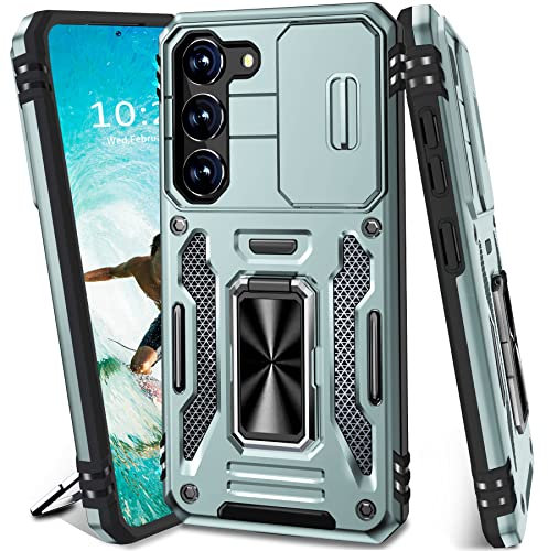 BaHaHoues for Samsung Galaxy S23 Case with Slide Camera Cover and 360° Rotatable Magnetic Kickstand, Military Grade Shockproof Protective Case for Galaxy S23 (Alpine Green)