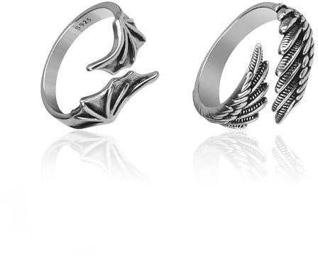 PARFCO 1 Paar Ring Schmuck, Verstellbarer Ring Damen, Silber Vintage Gothic Punk Ringe Set zum Tragen von Accessoires, Geburtstagsgeschenke, Valentinstagsgeschenke