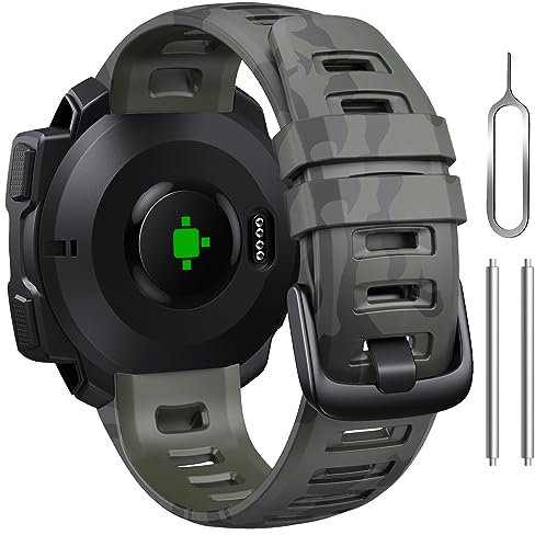 Bandkids Camouflage-Armband für Garmin Instinct Watch, weiches, wasserdichtes Silikon-Ersatz-Uhrenarmband für Garmin Instinct 2 / Instinct Esports / Solar / Tide / Tactical (grün)