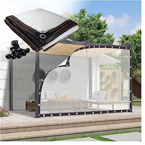 QSTGX Panneaux Latéraux Transparents en Bâche de Pergola, Rideau Extérieur Imperméable et Coupe-Vent avec Œillets pour Camping, Jardinage (Couleur : Transparent, Taille : 5x4m)