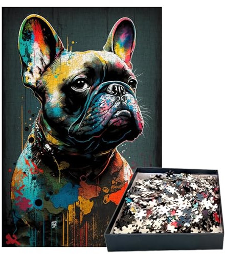 GreenAnoo Puzzle für Erwachsene, 1000 Teile, Tiermotiv, Französische Bulldogge, Wanddekoration, Rahmen 50 x 75 cm, Premiumqualität, FSC-Karton, 2 mm