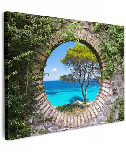 MuchoWow© Impression sur Toile Decoration Murale Peinture 70x50 cm Tableaux Decoratifs Muraux Déco Chambre Tableau Salon Mer - Arbre - Tropical - Vue de la fenêtre