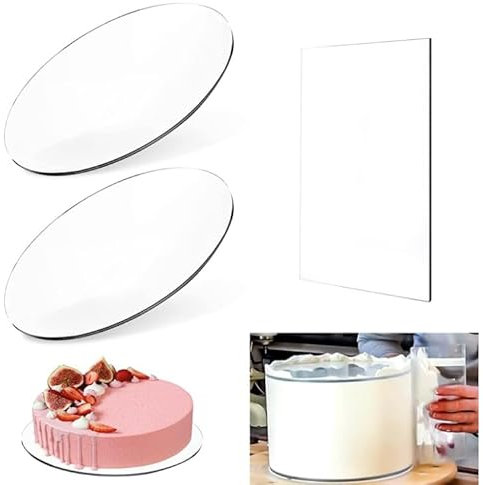 2 Disque De Gâteau Transparent et 1 Grattoir Gâteau, Assiettes à Gâteau, Disque Acrylique Patisserie, Gâteaux Bord De Décoration Plastique Grattoir Gateau, Grattoir Patisserie