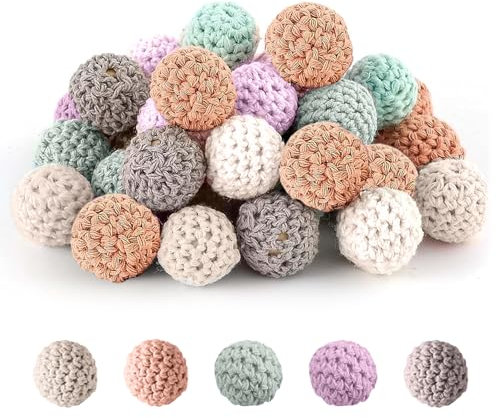 Hölzerne Häkelperlen 30 Stück 16mm Bunte Runde Gehäkelt Holzperlen Mit Loch Holzperlen Mit Loch Auffädeln Holzperlen Bunt Bunt Gehäkelt Holzperlen Für Basteln DIY Schmuck Halskette Armbänder