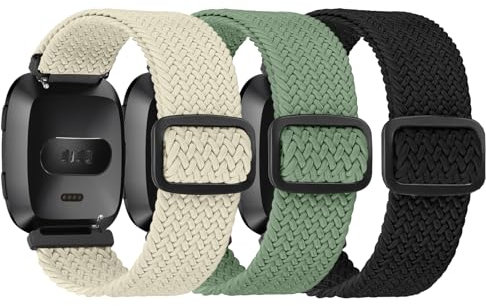 DKGKOO (3er Pack) Armband Kompatibel mit Fitbit Versa 2/Versa/Versa Lite/Versa SE Nylon Armband, Weiches Verstellbares Geflochtenes Ersatz-Sportband, Elastisches Nylon-Uhrenarmband Frauen und Männer