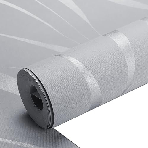 Wedhapy Papier Peint Intissé à Rayures 3D Moderne Insonorisant Et Respirant - Gris Avec Paillettes Argentées Pour Salon Et Chambre à Coucher