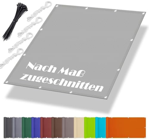 Markise Balkon Ohne Bohren 1x4M, Markisenstoffe Meterware im Viele Größe und Farben, Windschutznetz inkl Befestigungsseile, UV-Schutz, Wetterfest für Garten Terrasse, Hellgrau