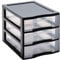SUNDIS Tag Tower, schubladenbox aus Kunststoff, Schwarz, 3 transparente Schubladen im Format A6, Höhe 17 cm, stapelbar, ideal zur Aufbewahrung von Kosmetika, Schmuck, Accessoires, Vorräten