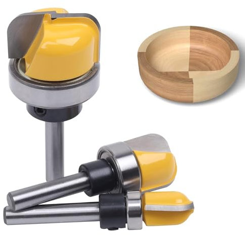 TOTOWOOD Dish Carving Router Bits,3Pcs 1/4 Inch Shank Bowl and Tray Template Router Bit Set with Ball Bearing,Designed for woodworkers