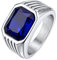 Bestyle Herren Ringe 10 * 12mm Quadrat Schliff Edelstein Blauer Saphir Ring Bands Ring für Männer Gothic-Ring Siegelring Fingerring, Silber, Größe 67