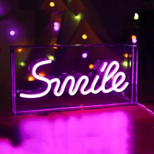 HFHungkeong Neonschild Lächeln für Geburtstag, Hochzeit, party, Bar, Party-Dekoration, aufstellbares rosafarbenes Neonlicht, dekorative Schilder, Leuchtkasten, Stromversorgung über USB