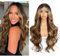 Sapphirewigs Braun Lace Front Perücke Synthetische Körper Welle Honey Braun Balayage Perücken Damen Party Date Tägliche Tragen Natürlich Aussehen Weihnachten 26inch