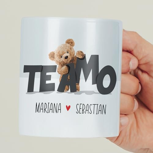 Transparent Gift Taza Personalizada Osito con Nombre Novio y Novia.Tazas Personalizadas para Parejas. Regalos Originales para Hombre y Mujer. Regalos Personalizados con Foto San Valentín, Aniversario