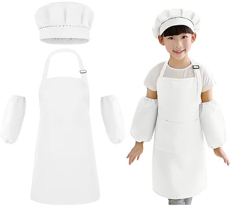 1 juego de uniforme de cocina para niños, 1 gorro de cocinero, 1 par de mangas, delantal de cocina infantil, delantal ajustable, adecuado para niños de 7 a 13 años para pintar, actuar y cocinar