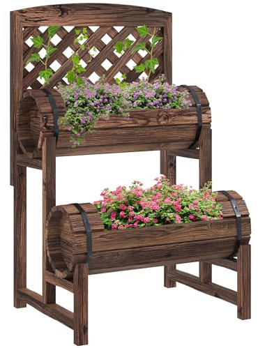 Outsunny Jardinière sur Pieds surélevée avec Treillis carré Potager 2 Niveaux lit de Jardin surélevé pour terrasse, Balcon, Jardin, 42 x 49 x 80 cm, Marron