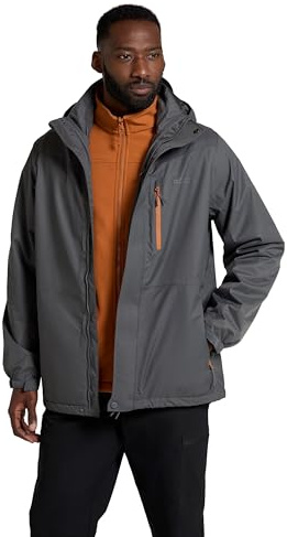 Mountain Warehouse Bracken Extreme Mens 3 in 1 Waterproof Jacket – Adjustable Mens Coat, Warm Rain Jacket, Headphone Compatible Outerwear – For Camping, Walking Charcoal M