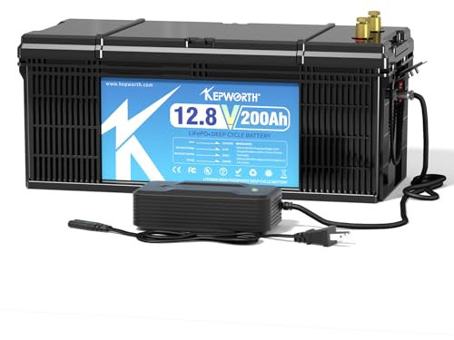 KEPWORTH LiFePO4 Batteria Litio 12V 200Ah con Protezione 200A BMS e 4000+ cicli, Batteria da 2560Wh per Camper, Barca, Casa, Kit di Pannelli Solari, Campeggio, Fotovoltaico