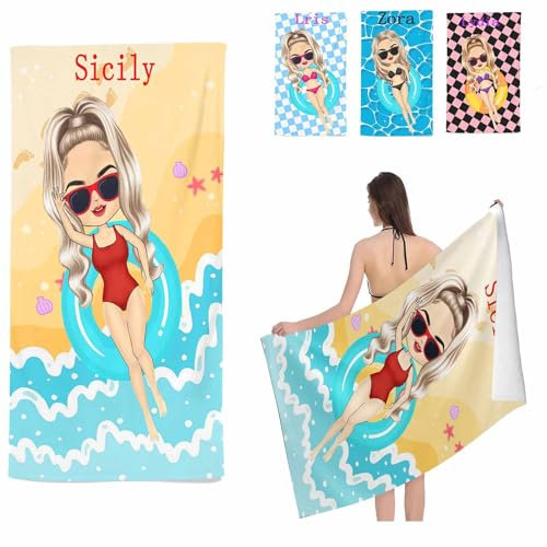 UNAGRI Personalisiert Strandtuch Mit Namen, Personalisierte Handtuch Badetuch Mit Namen Mikrofaser Strandtuch Lustiger Mädchen Strand Groß 100x200cm Badetuch Kinder Für Strand Handtuch (100 x 200 cm)