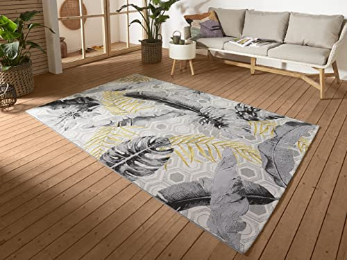 Hanse Home Gold Leaves In- & Outdoor Teppich – Flachgewebe Geometrisches Muster, Tropical Jungel Floral Palmen Design, ÖKO-TEX Wetterfest & UV-beständig für Balkon, Terrasse, Garten - Bunt, 240x340cm
