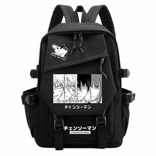 Anime Manga Chainsaw Man Black Nylon Backpack,Large-capacity Cartoon School Bag College Bag Chainsaw-Man Cosplay