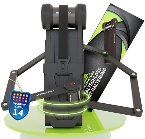 MUNATURA Faltschloss Fahrrad Diebstahlsicher [120cm] - Fahrradschloss hohe Sicherheit mit Halterung - Fahrradschloss Faltschloss, Fahrrad Schloss sicher, bike lock, Fahrradschloss ebike