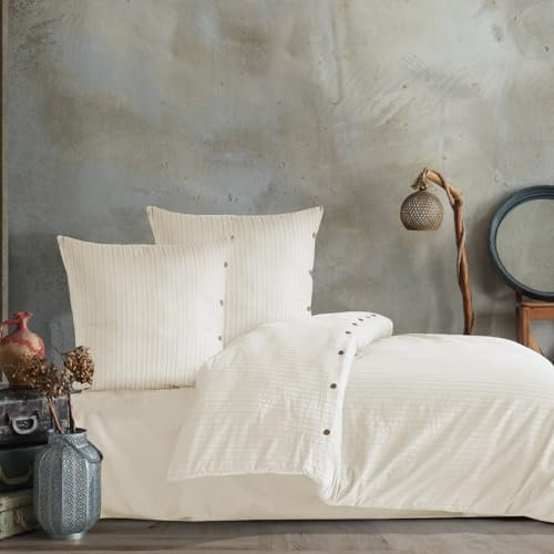 nordqueen Arsıda Bettwäsche,100% Baumwolle mit Knopfdetail aus Kokosnussschale-KnopfBettbezug aus,Weiche und Angenehme Schlafkomfort,Bettwäsche-Set mit Kissenbezug Bettbezug (ARSIDA 3, 135x200 cm)