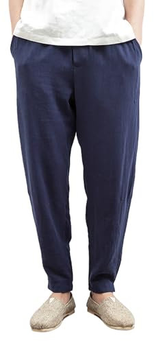 GXYANiaoy Herren Hose Große Größen Mit Taschen Breit Chinohose Linenpants Stretch Slim Fit Baumwolle Lang Trousers Lang Lang Leicht Sommerhose Leinenhose