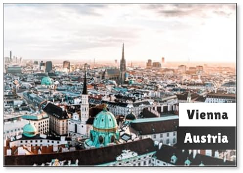 Luftbild Sonnenaufgang über Wien, Österreich, Kühlschrankmagnet