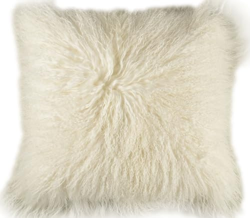 Kuhfelle Online & Nomad Tibet Lammfell Kissenbezug Natur Weiß aus echtem Tibet Lammfellen 40 x 60 cm Schaffell Kissen mit weichem Löckchen XL (45 x 45 cm)