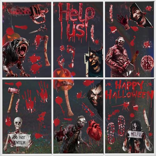 GreenYeah 9PCS Adesivo Halloween per Finestra, Impronte di Mani Insanguinate, Adesivi Horror Raccapriccianti per Finestre (B)