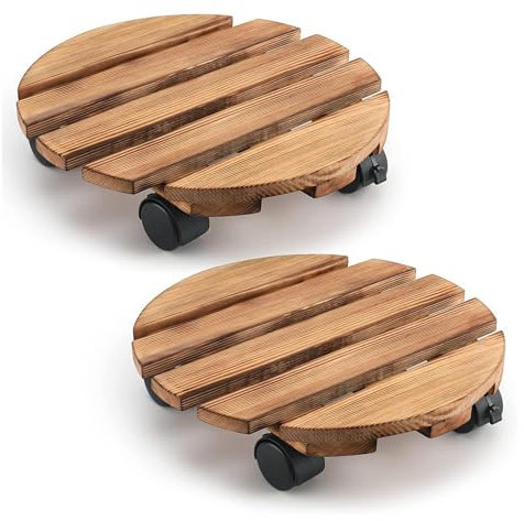 Base rodante para plantas - Base para macetas con ruedas, carro rodante para macetas de madera con cerradura | Soporte circular para maceta con rueda giratoria, soporte para maceta para interior y ext