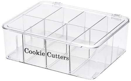 Gzsekken Cookie Cutters Holder,Biscuit Cutters Organiser,Plastic Storage Box for Biscuit Cutters Baking,Metal Cookie Cutters Container with Transparent Dustproof Lid, Perfect Baking Tool Accessories