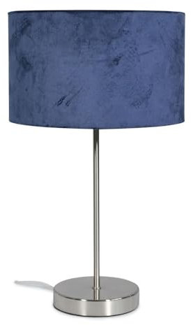 ValueLights | Modern Single Stem Brushed Chrome Table Lamp with a Navy Blue Velvet Drum Shade | Table Lamps, Home Décor & Improvement Essential